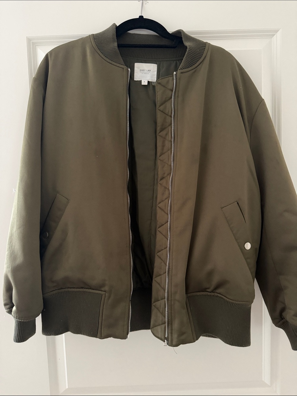 GREY LAB Olive Green Oversized Bomber Jacket